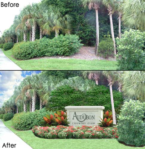 Photoshop Photo-Real concept rendering to show how adding a boundary marker to the Audubon Project would look before it was built