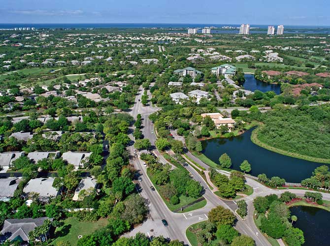 Helicopter View of the Main Boulvard in Bonita Bay - Bonita Springs, Florida