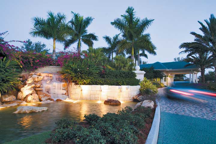 Waterfall to the left of the guardhouse at Estuary - Naples, Florida